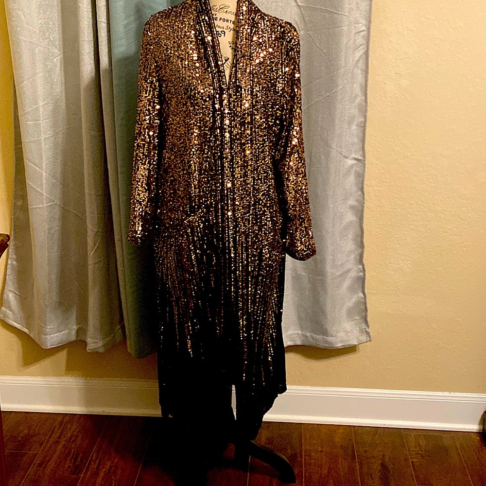 COPY - BB Dakota copper/gold&black sequin full length jacket. Lined& very well …